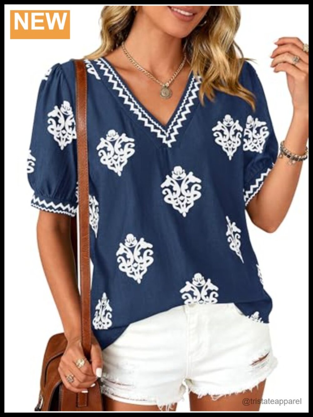Women's Casual V-Neck Short Sleeve Floral Tunic T-Shirt Loose Fit